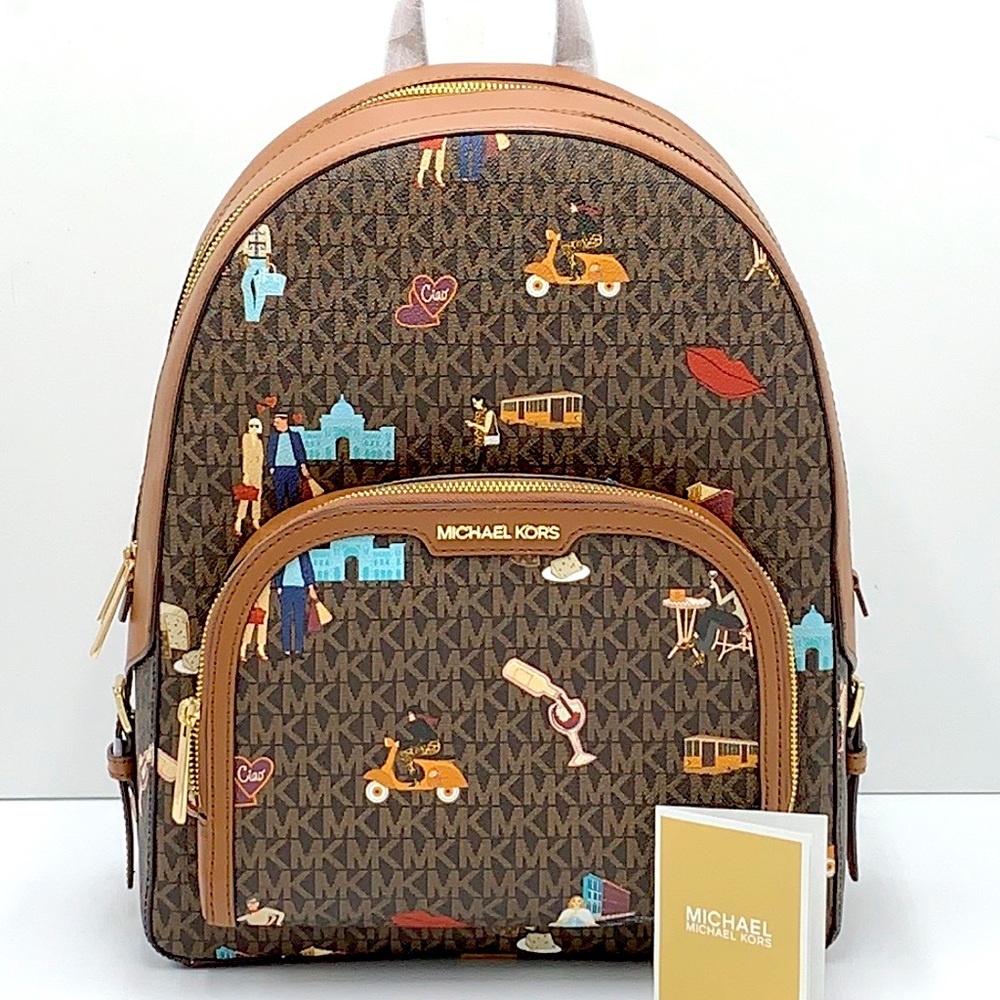 MICHAEL KORS JET SET GIRLS JAYCEE LARGE ZIP PACKED BACKPACK BROWN MULTI … - Picture 2 of 16